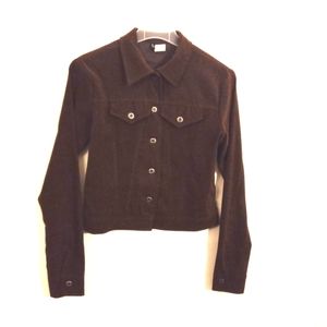 Faux Suede Women's Brown Cropped Jacket with Silver Buttons Size Small